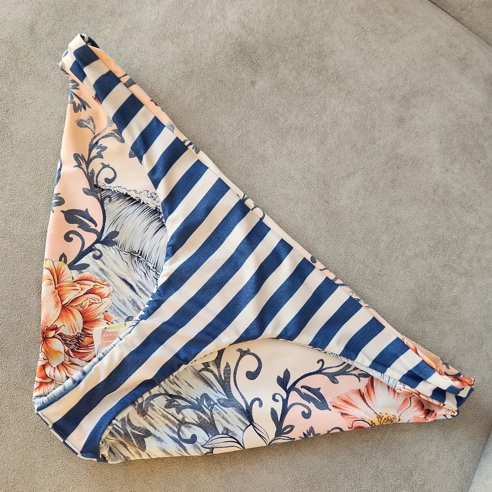 Agua Bendita bikini bottom XL stripes floral Audrey reversible swimsuit new $120